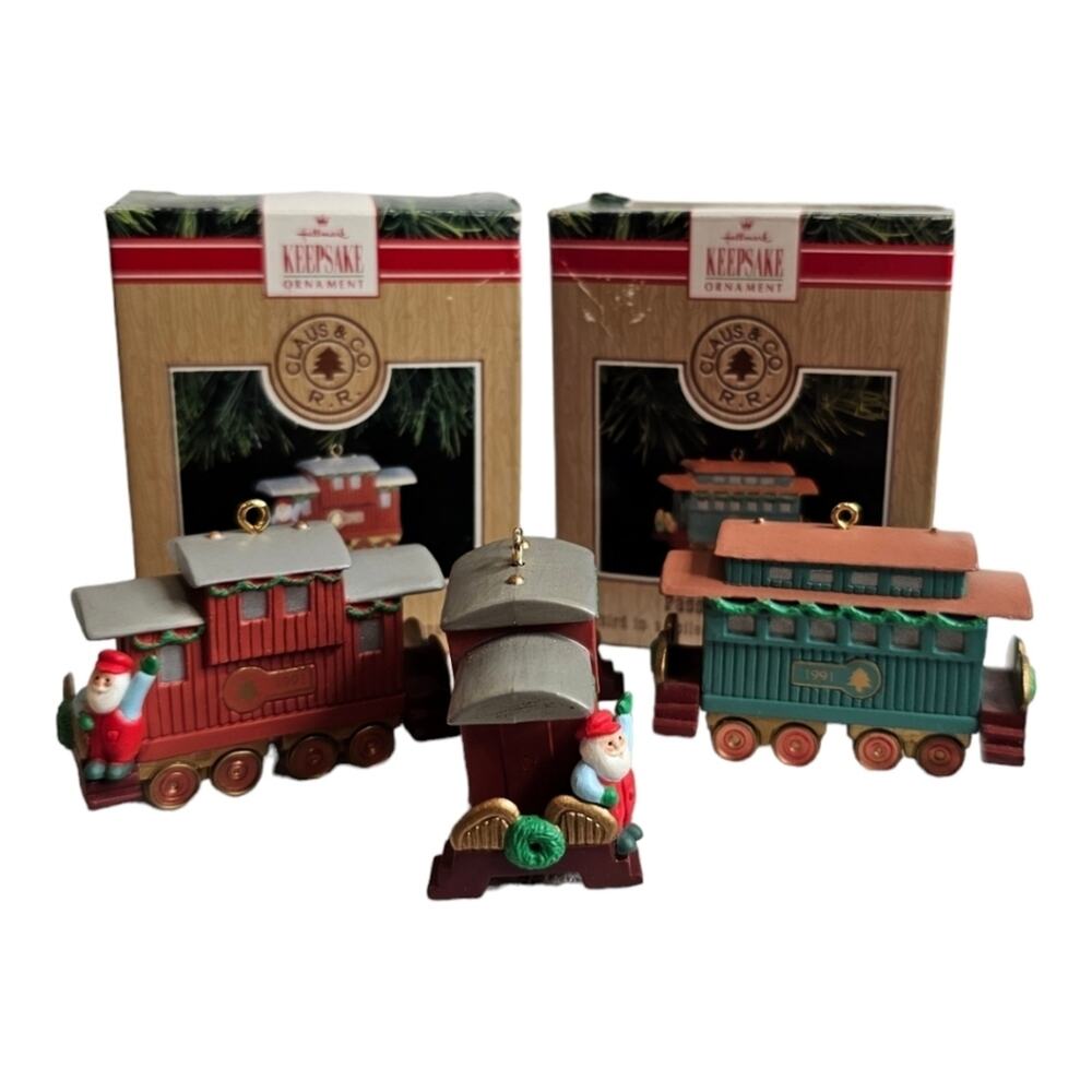 Hallmark Ornaments from Clause & Co. R.R. Caboose and Passenger Car set of 3